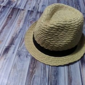 Straw Fedora Hat wigh Black Trim